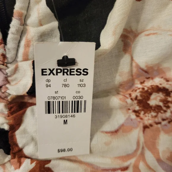 Express Floral Cream and Brown Linen Blend  Bodycon Sleeveless Dress. Size M - Picture 7 of 14